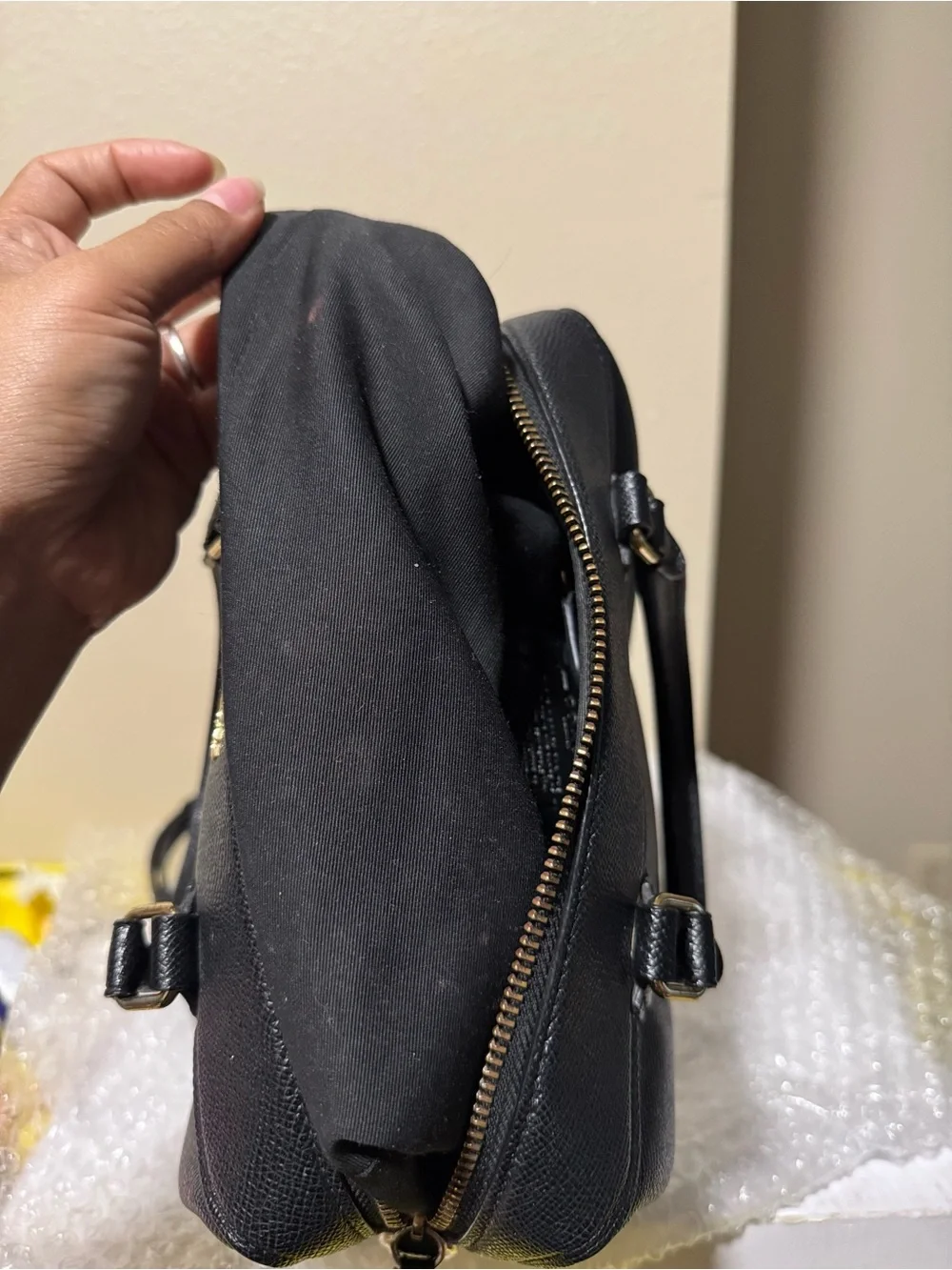 Coach Mini Black Leather Satchel with Gold Hardware and Removable Strap